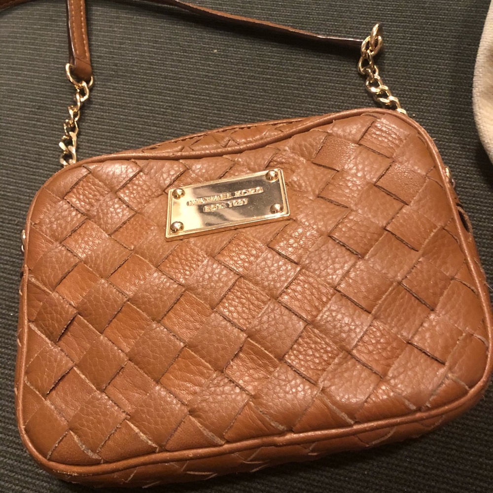 Micheal Kors Brown Leather Woven Crossbody Bag